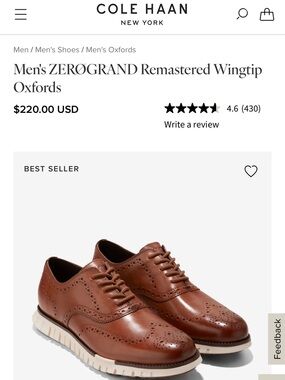 NWOT Cole Haan Brown ZERØGRAND Remastered Wingtip Oxfords Brown Men’s 9M